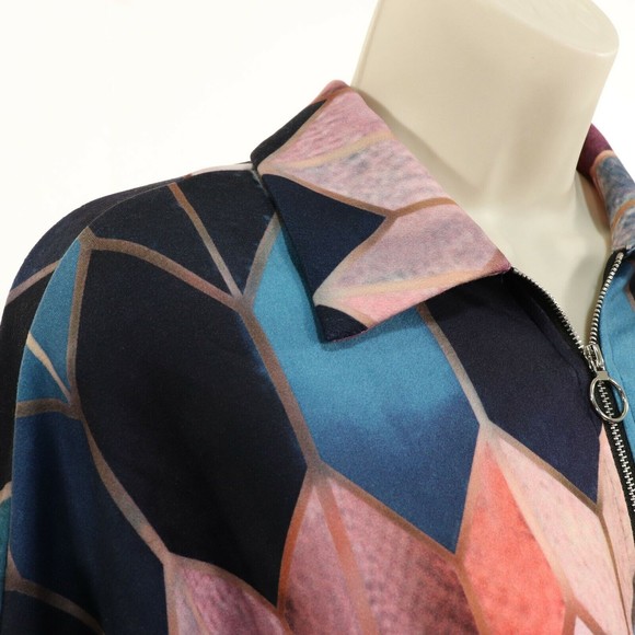 Sheilay Womens Pullover Sweatshirt M Medium 1/2 Zip Geometric Blue Pink Purple - Picture 5 of 9